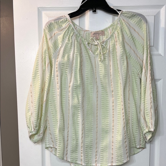 Philosophy Tops - Philosophy Pale Green and Cream Striped Peasant Blouse